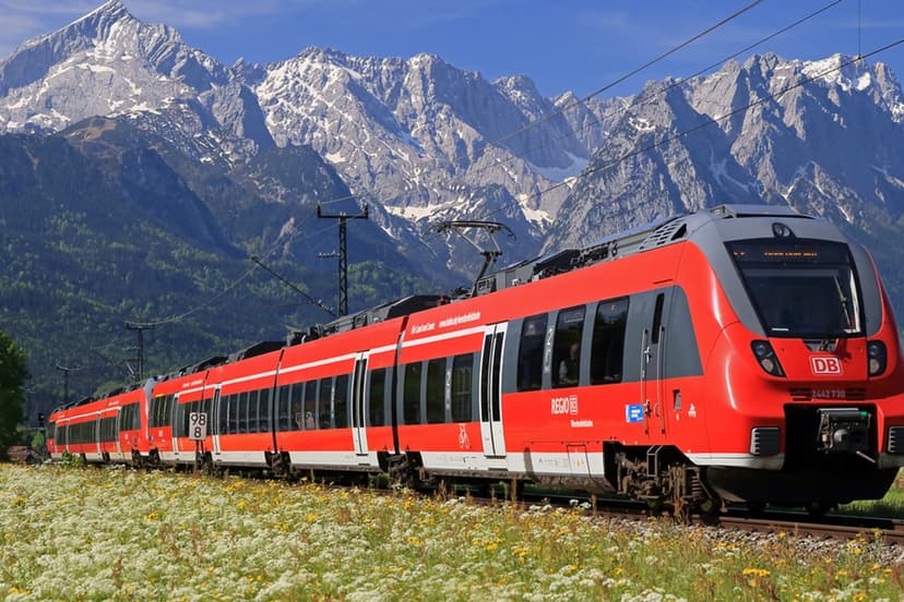 DB Regio train in front of the Alps with Zugspitze near Garmisch-Partenkirchen – included in the Deutschlandticket