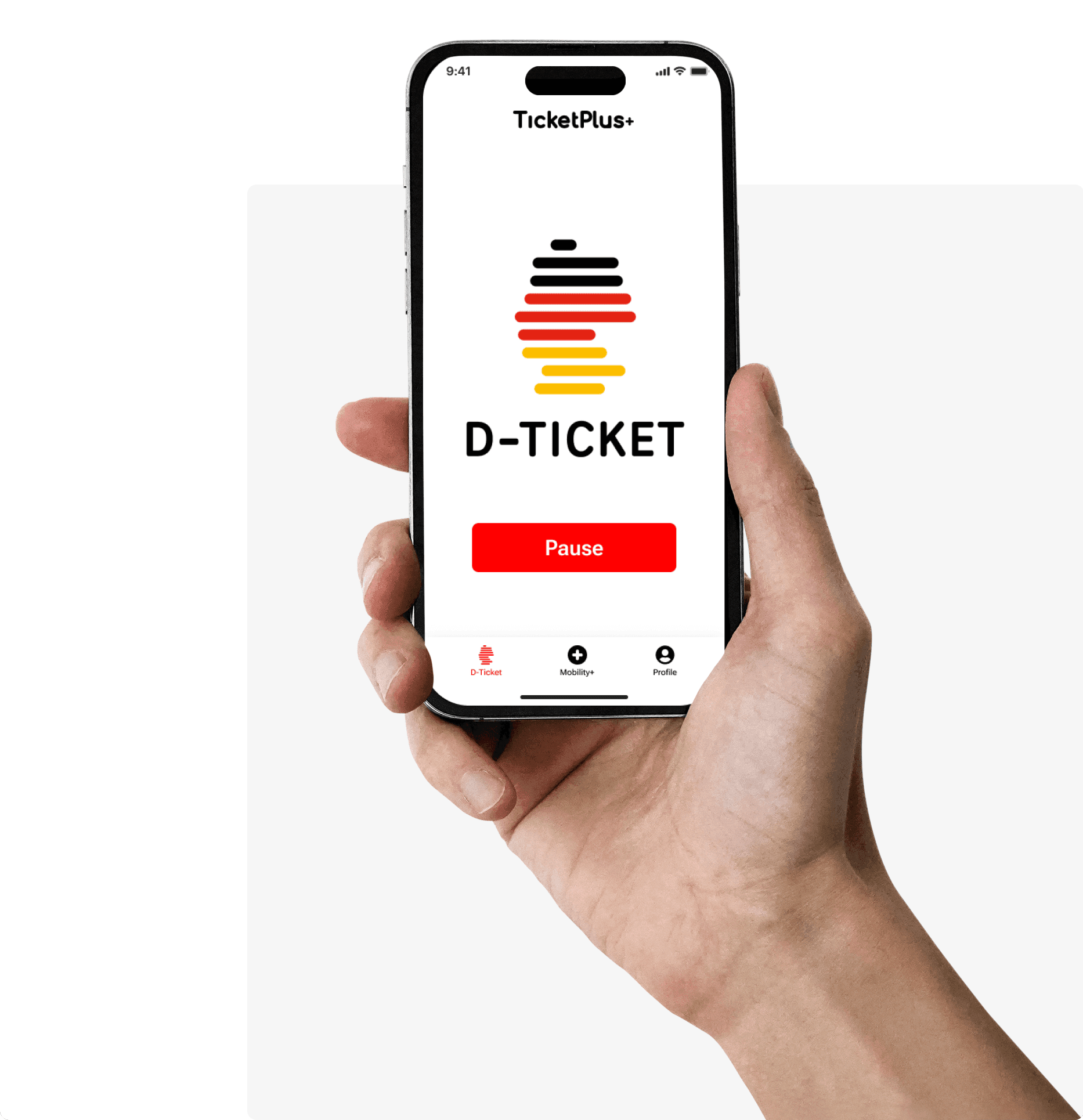 D-ticket app hand Pause button App Screen TicketPlus+ Pause Button Deutschland Ticket Pausierbar Pause Kündigung