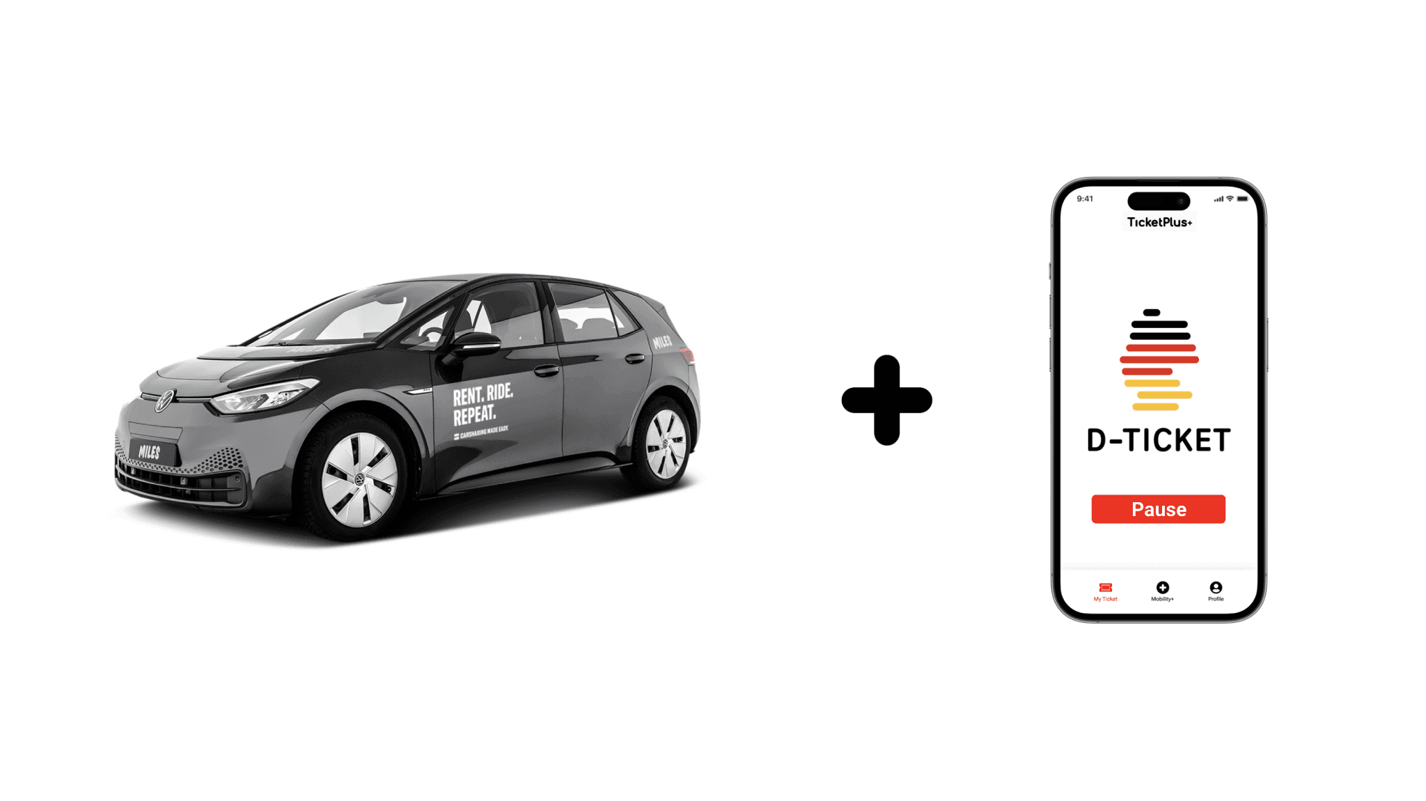 MILES x AllRide Carsharing Deutschlandticket App D-Ticket TicketPlus+