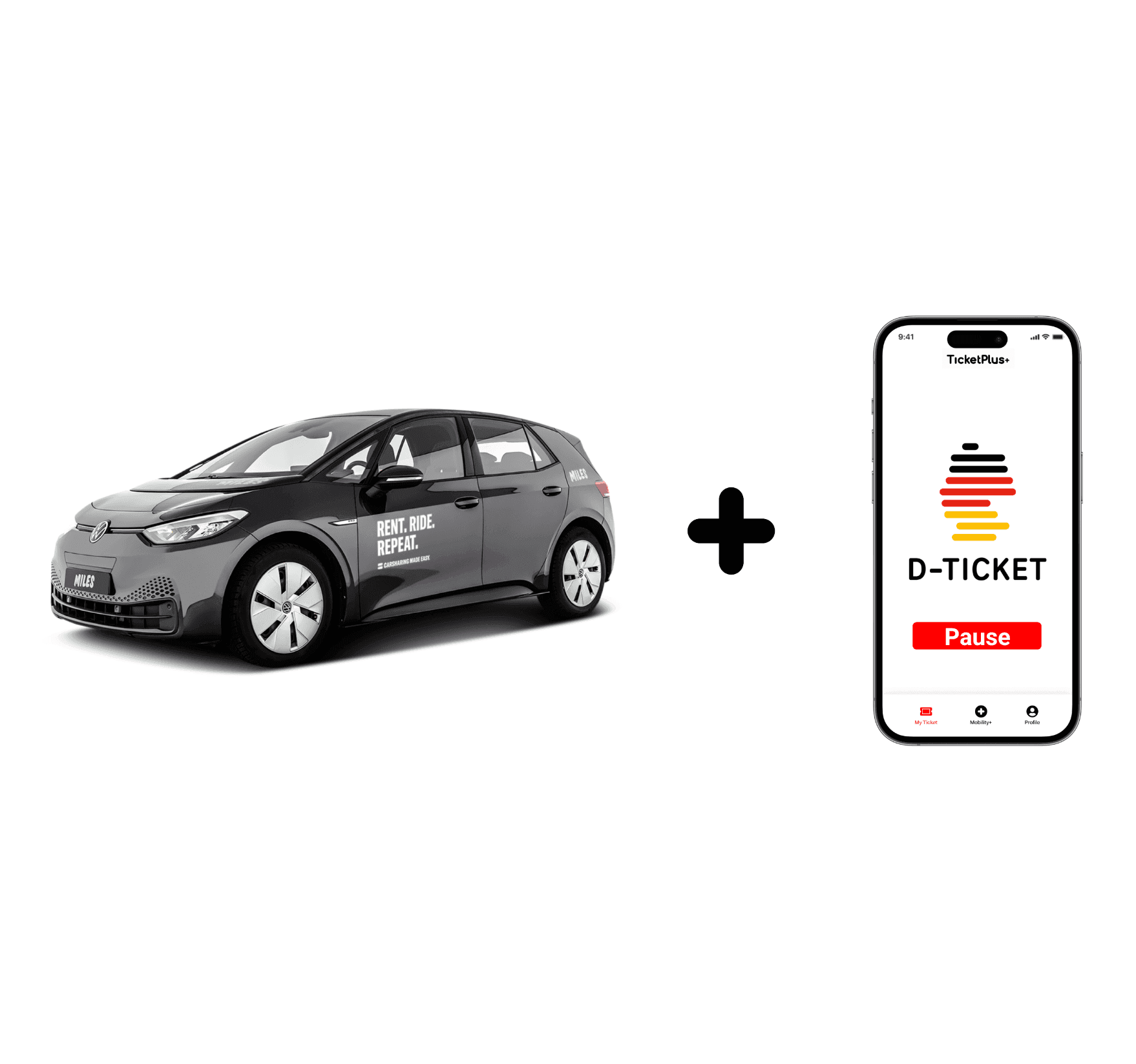 MILES x AllRide Carsharing Deutschlandticket App D-Ticket TicketPlus+
